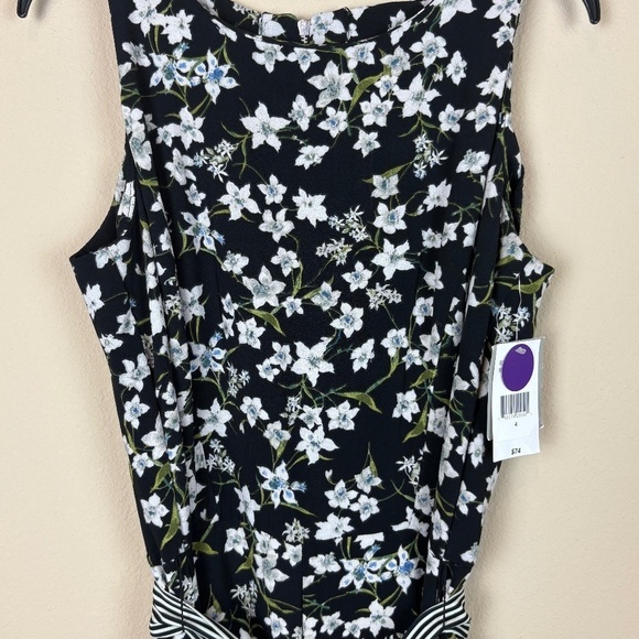 NWT Danny and Nicole Black/Ivory Floral Sleeveless Jumpsuit Tie Waist; Size 4 - Picture 2 of 12
